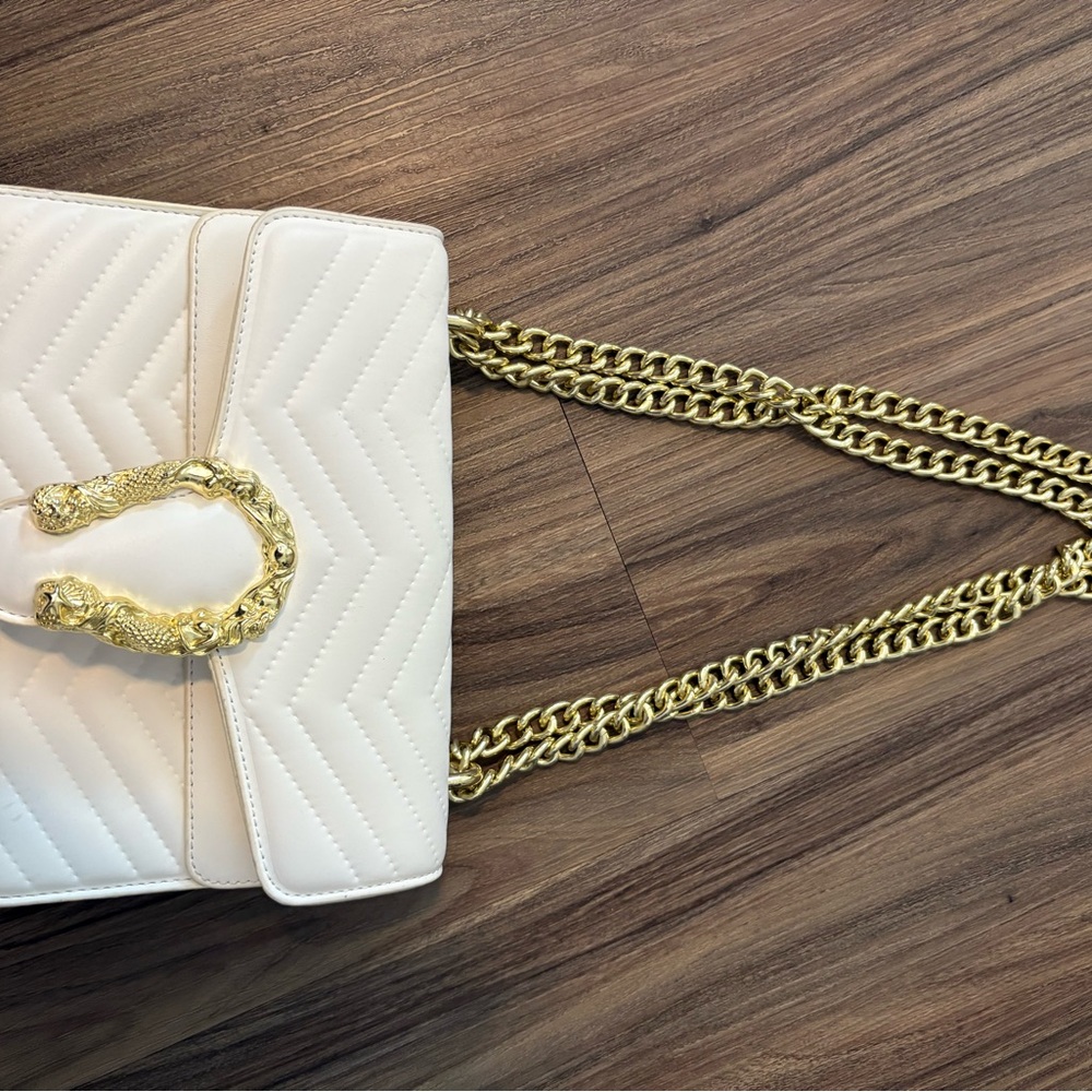 White Quilted Bag with Gold Chain